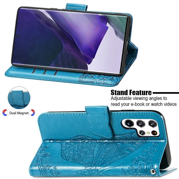 Samsung Galaxy S22 Ultra Fodral Tryckt Fjäril Blå