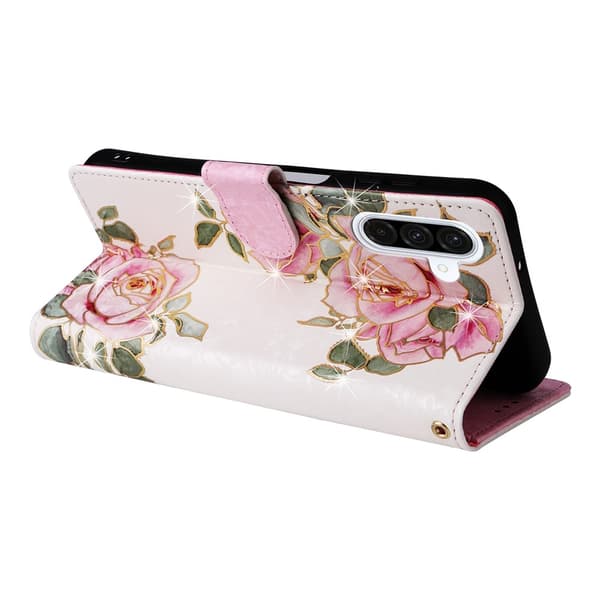 Samsung Galaxy A18 / A17 Fodral RFID Läder Rosa Blommor