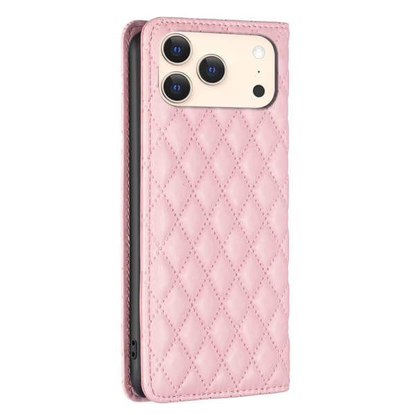 BINFEN iPhone 17 Pro Fodral Flip Diamond Läder Rosa