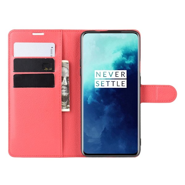 OnePlus 7T Pro - Litchi Plånboksfodral - Röd Red Röd