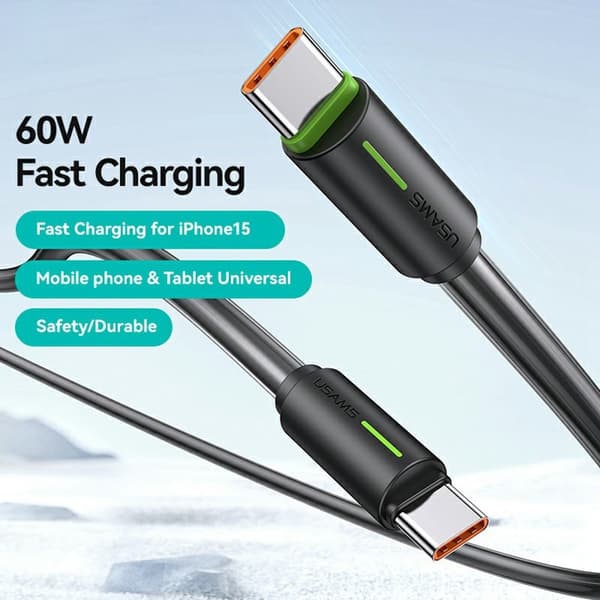 USAMS 1m 60W USB-C - USB-C Kabel Svart