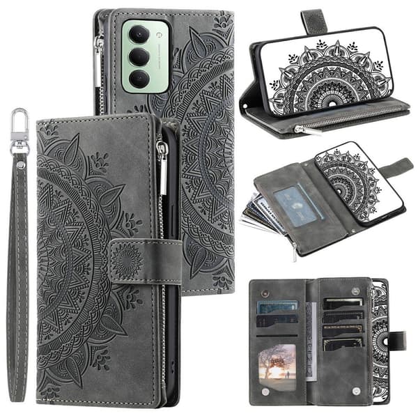 Xiaomi Redmi 15 Fodral Mandala Läder Grå
