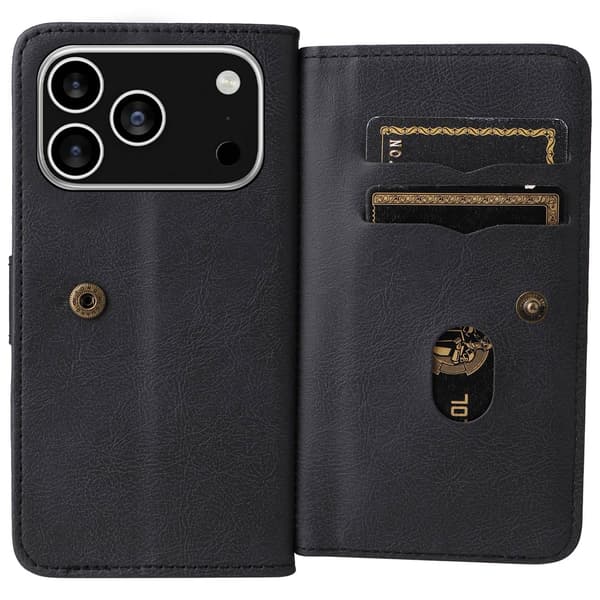 iPhone 17 Pro Fodral Multifunktionellt Läder Svart