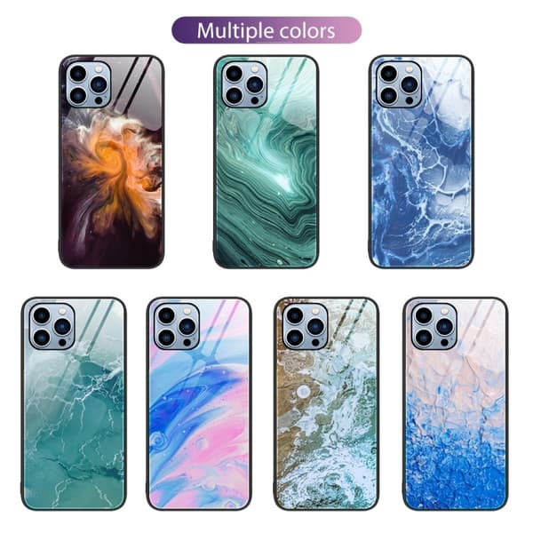 iPhone 14 Pro Skal Marmor Härdat Glas Ocean Waves
