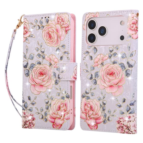 iPhone 18 Pro/17 Pro Fodral RFID Läder Rosa Blommor