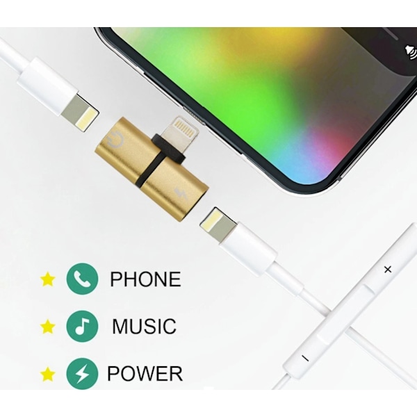 Lightning Splitter x2 Lightning Port Med Stöd För Volymkontroll - Guld