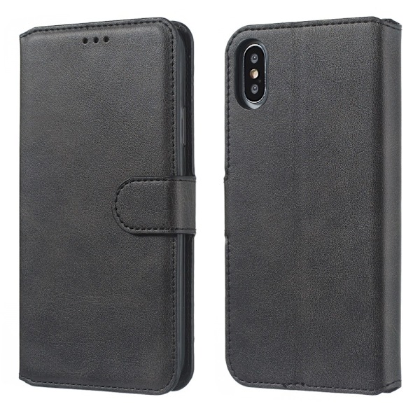 iPhone X/Xs - Solid Läder Fodral - Svart Black Svart