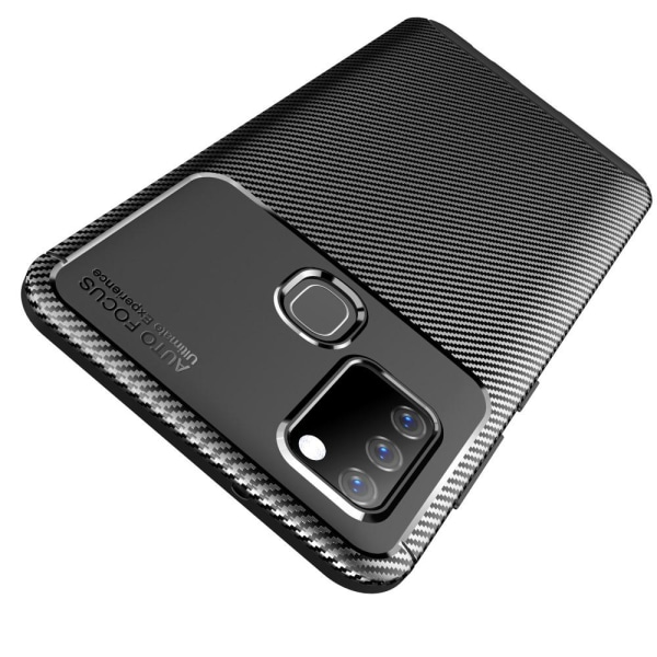 Samsung Galaxy A21s - Kolfiber Textur Skal - Svart Black Svart