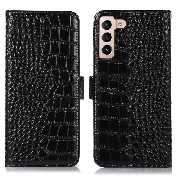 Samsung Galaxy S23 Fodral Äkta Läder Krokodil Textur Svart