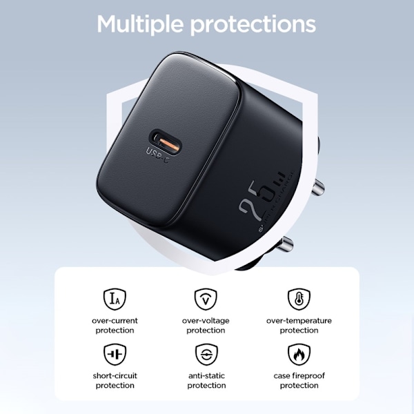 Joyroom 25W USB-C Snabbladdare + 1m 60W USB-C Kabel Svart