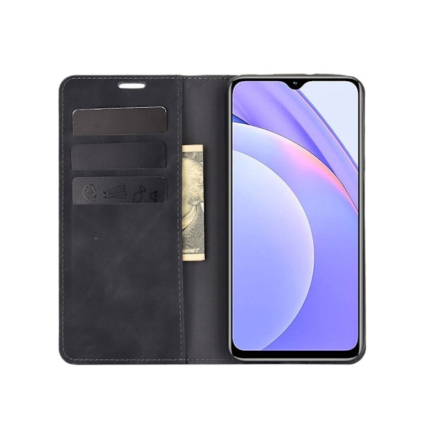 Xiaomi Redmi 9T - Silkeslent Läder Flip Fodral - Svart Black Svart