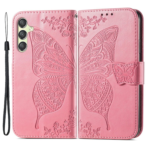 Samsung Galaxy A25 5G Fodral Läder Big Butterfly Rosa