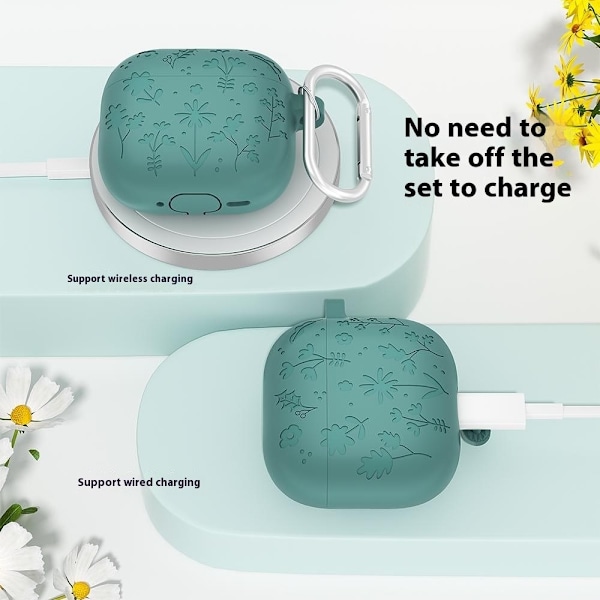 AirPods 4 Skal Med Motiv Blommor Silikon Mörk Grön
