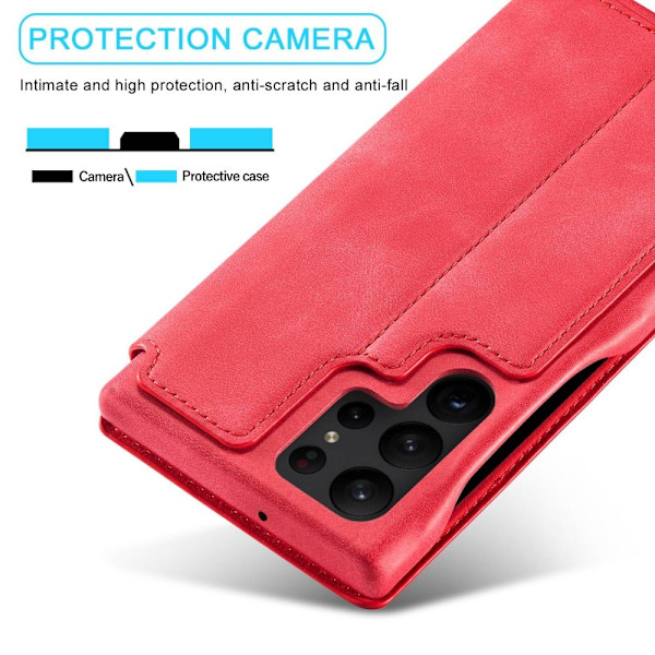 LC.IMEEKE Samsung Galaxy S23 Ultra Fodral Flip Läder Röd