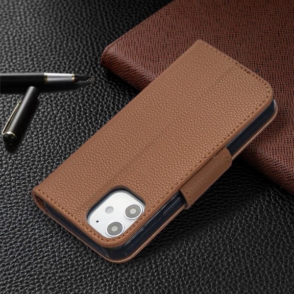 iPhone 12 Mini - Litchi Plånboksfodral - Brun Brown Brun
