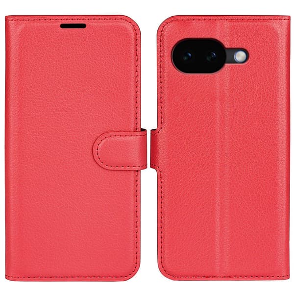 Google Pixel 10a Fodral Litchi Läder Röd