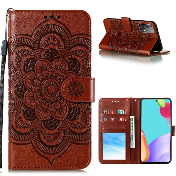 Samsung Galaxy A52 / A52s - Mandala Läder Fodral - Brun Brown Brun