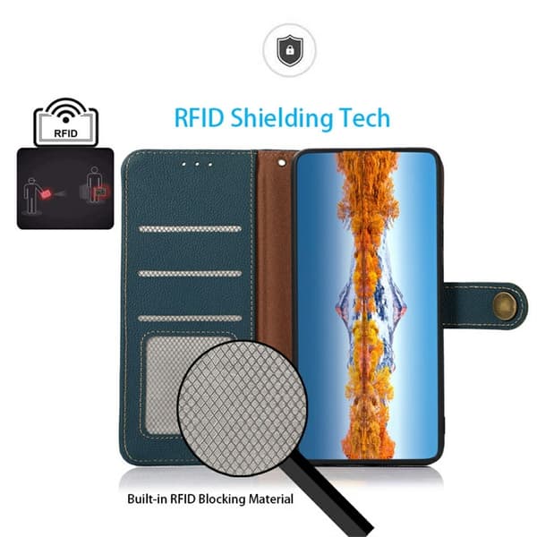 KHAZNEH iPhone 17 Pro Max Fodral RFID Äkta Läder Grön