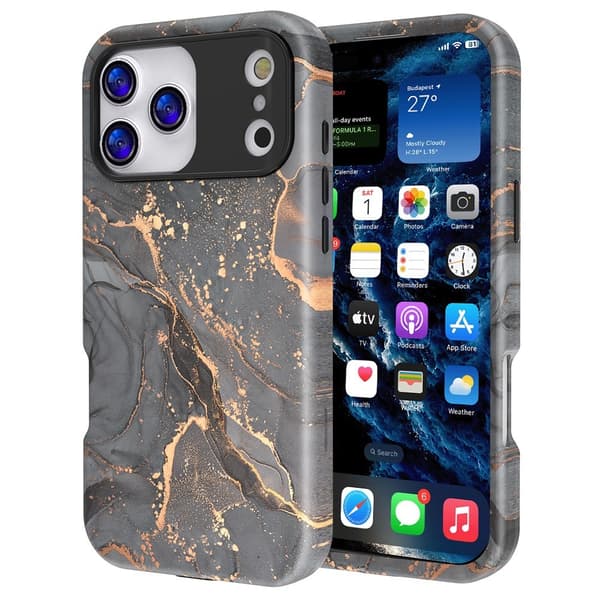 iPhone 17 Pro Max Skal Hybrid Med Marmor Tryck Grå / Guld