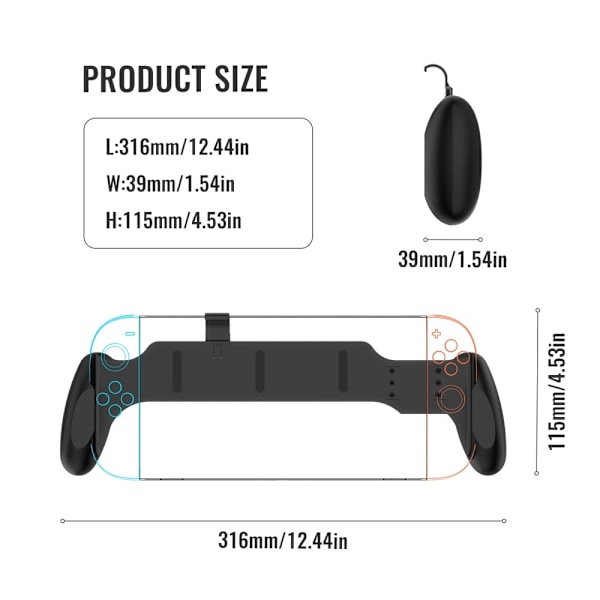 JYS Nintendo Switch / Switch 2 Ergonomiskt Grepp Svart