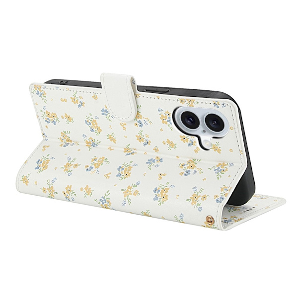 iPhone 17 Fodral Rhombus Läder Blommor Vit