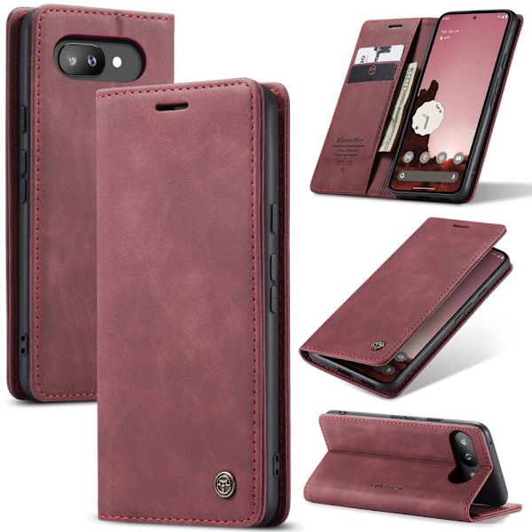 CASEME Google Pixel 9a Fodral Flip Retro Läder Röd