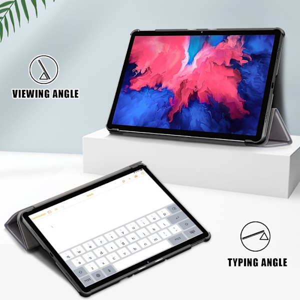 Lenovo Tab P11 / P11 Plus - Tri-Fold Läder Fodral - Grå Grey Grå