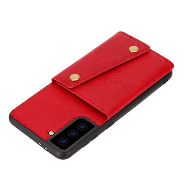 Samsung Galaxy S21 - Läder Skal Med Kortfack Och Magnet - Röd Red Röd