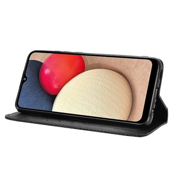 Samsung Galaxy A02s - Retro Läder Flip Fodral - Svart Black Svart