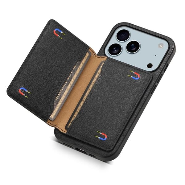iPhone 17 Pro Skal Med Kortfack Läder Svart