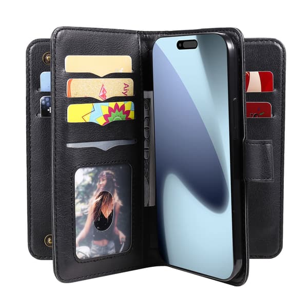 iPhone 17 Pro Fodral Multifunktionellt Läder Svart