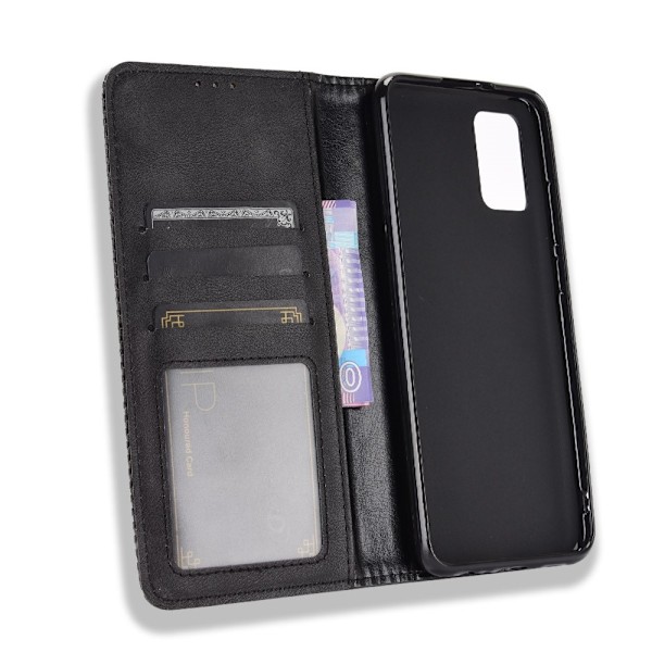 Samsung Galaxy A02s - Retro Läder Flip Fodral - Svart Black Svart