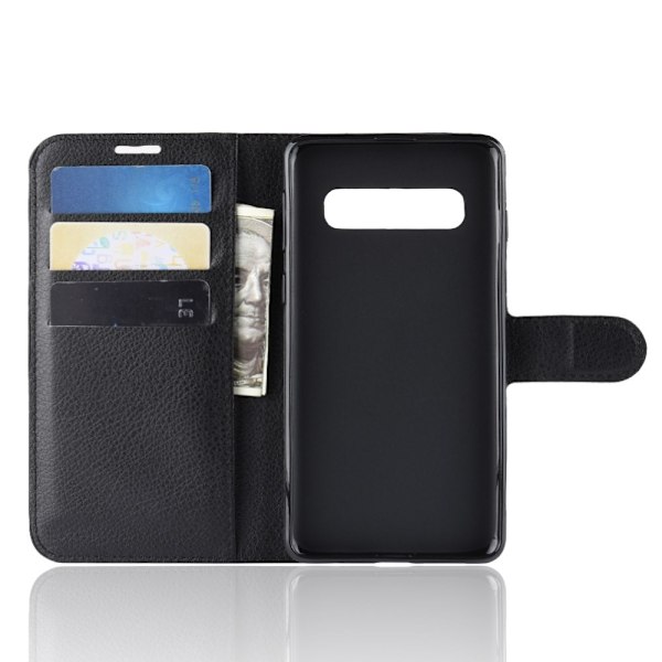Samsung Galaxy S10 Plus - Litchi Plånboksfodral - Svart Black Svart