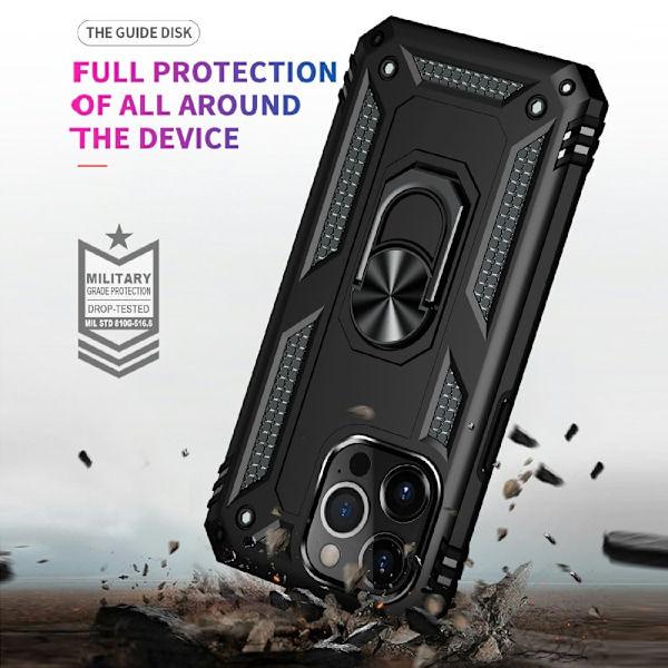 iPhone 13 Pro Max - Shockproof Hybrid Armor Ring Skal - Svart