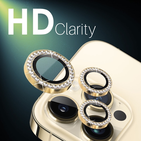 NORTHJO iPhone 15 Pro/Pro Max/14 Pro/Pro Max Linsskydd Strass 2-PACK Guld