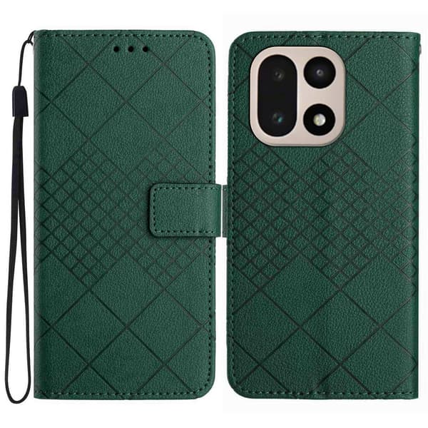 OnePlus 15 Fodral Läder Rhombus Grön
