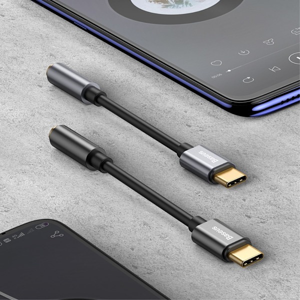 BASEUS USB-C till 3.5mm AUX Adapter, DAC Mörk Grå DarkGrey Mörk Grå