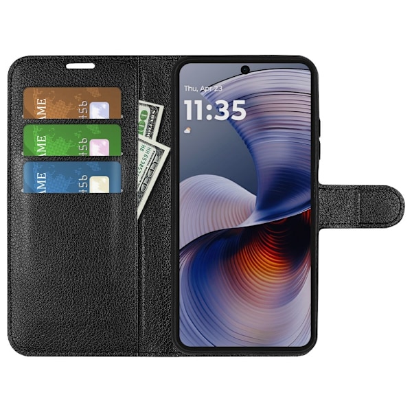 Motorola Moto G55 5G Fodral Litchi Läder Svart
