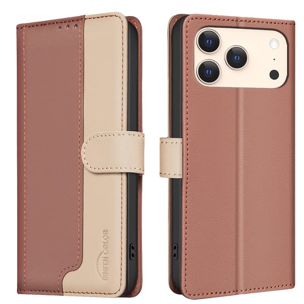 BINFEN iPhone 17 Pro Max Fodral RFID Splicing Color Brun