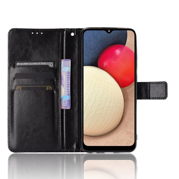 Samsung Galaxy A02s - Crazy Horse Läder Fodral - Svart Black Svart