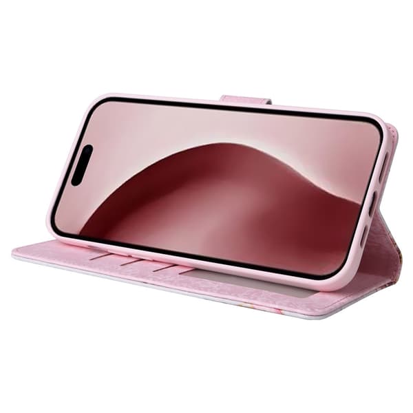 iPhone 16 Pro Fodral RFID Läder Rosa Blommor