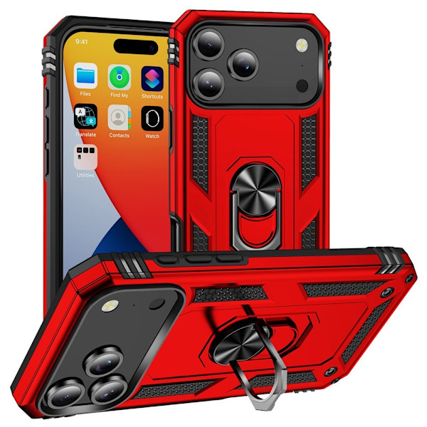 iPhone 17 Pro Skal Shockproof Hybrid Ring Röd