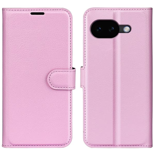 Google Pixel 10a Fodral Litchi Läder Ljus Rosa