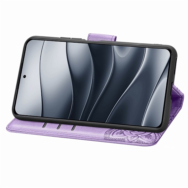 Xiaomi Redmi Note 14 5G Fodral Läder Fjäril Tryck Lila