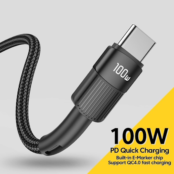ESSAGER 3m 100W 5A PD USB-C - USB-C Laddningskabel Svart