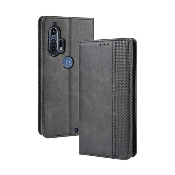 Motorola Edge Plus - Retro Plånboksfodral - Svart Svart