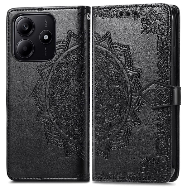 Xiaomi Redmi Note 14 5G Fodral Läder Mandala Tryck Svart