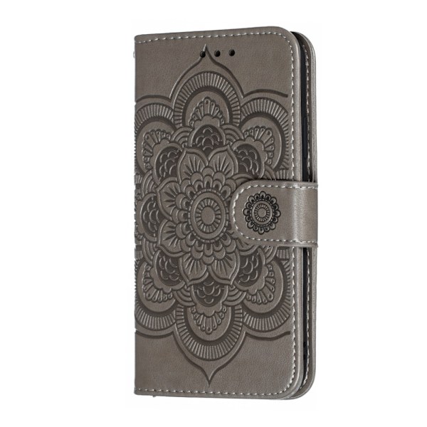 iPhone X/Xs - Mandala Läder Fodral - Grå Grey Grå