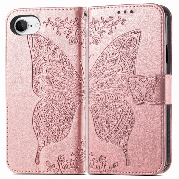 iPhone 16e Fodral Med Fjäril Tryck Roséguld
