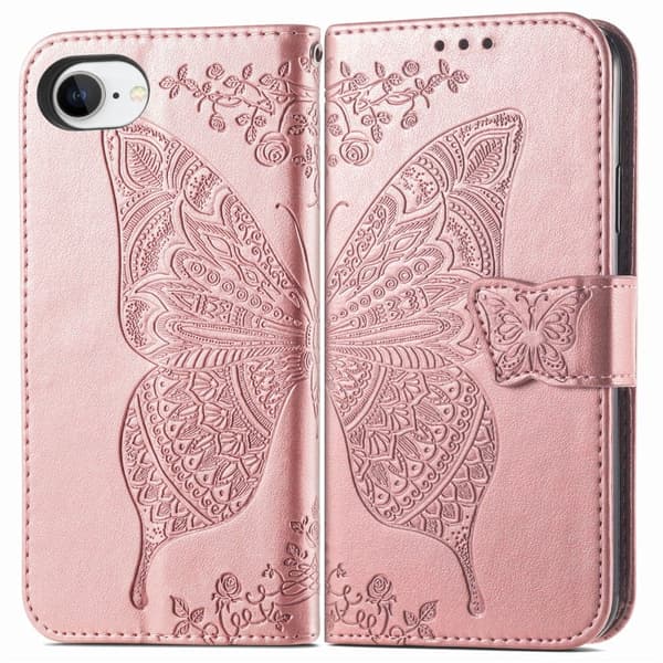 iPhone 17e / 16e Fodral Med Fjäril Tryck Roséguld